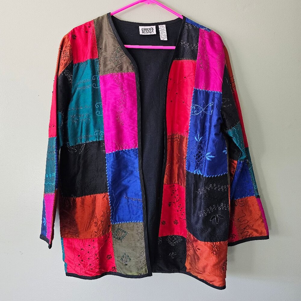 Chico's Design Silk Lined Embroidery Beaded Jacket or Shirt Size 1